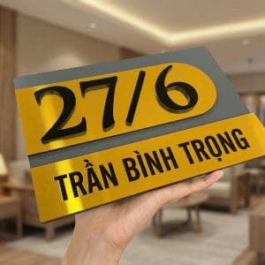Biển số nhà decor ấn tượng, mẫu chất liệu Alu Vàng Gương, Xám BSN007