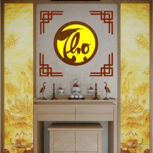 Alternative view of Hộp đèn hào quang là giải pháp trang trí bàn thờ gia tiên và không gian Phật giáo giúp hội tụ vượng khí và tăng thêm vẻ uy nghiêm cho nơi thờ tự tại gia HĐHQ006