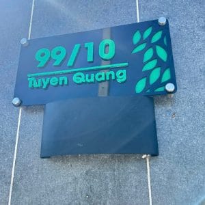 Alternative view of Bảng số nhà mica đen nổi 3D họa tiết chiếc lá BSN05.