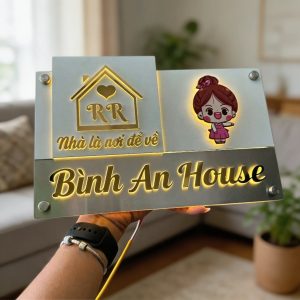 Biển số nhà, tên shop alu xước + alu gương chữ nổi có đèn.BSN101