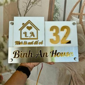 Biển số nhà, tên shop alu bạc xước+ alu gương chữ nổi 3D có đèn. BSN102
