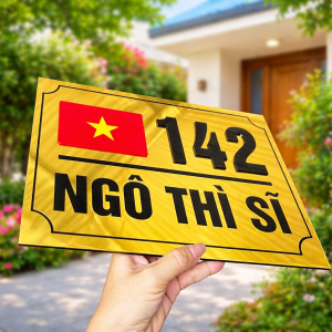 Alternative view of Bảng Số Nhà BSN108 Cao Cấp – Nền Alcorest Vàng Gương Chữ Nổi 2mm Sang Trọng