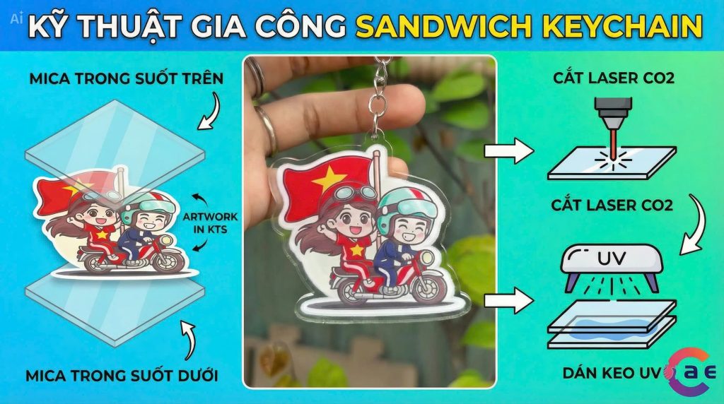 móc khóa mica 2 mặt
