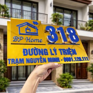 BẢNG, BIỂN SỐ NHÀ. Alcorest Vàng Gương + Mica Xanh, số nổi 10mm, ngoài trời sang trọng tinh tế _ BSN110 - Ship Toàn Quốc|ACE DECOR