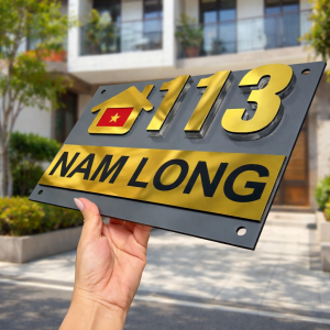 Alternative view of Bảng, Biển Số Nhà Alu Xám Lông Chuột Chữ Nổi 10mm Họa Tiết Ngôi Nhà + Lá Cờ Việt Nam_BSN109 |ACE DECOR