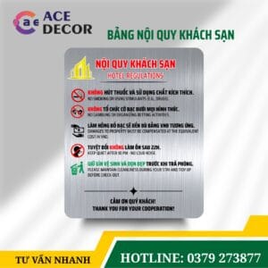 Bảng Nội Quy Khách Sạn, Resort Song Ngữ Anh Việt Chất Liệu Mica, Alu Sang Trọng Kèm Keo Dán