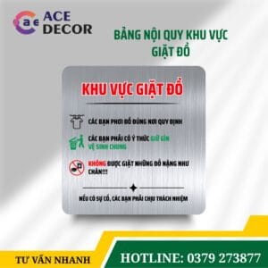 Bảng Nội Quy Khu Vực Giặt Đồ Dán Tường Cho Tiệm Giặt Sấy, Homestay | In Uv Sắc Nét Chống Nước