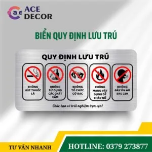 Bảng Quy Định Lưu Trú Dành Cho Khách Sạn Homestay Nhà Trọ Khung Nhôm Mica Cao Cấp, Siêu Bền | Xưởng Decor Ace