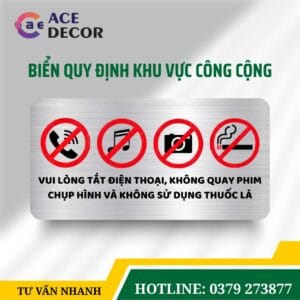 Biển Báo Vui Lòng Không Quay Phim Chụp Hình (No Camera / No Photo) Bằng Alu, Mica Dán Tường Dễ Dàng