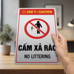 Biển Cấm Xả Rác - Bảng Cảnh Báo "Chú Ý / Caution" In UV Cao Cấp, Giá Tận Xưởng
